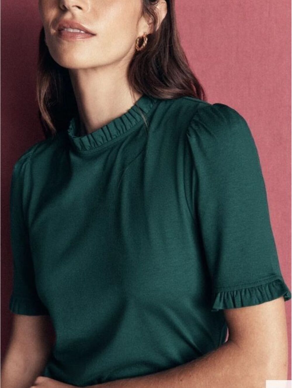 Boden Teal Tencel Jersey Ruffle Puff Sleeve Top Size 12 NWT